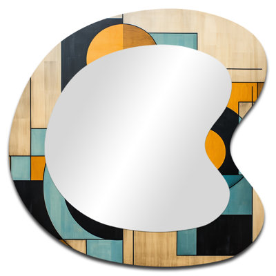 Serendipity Abstract Mid-Century Geometrics - Midcentury Modern Asymmetrical Decorative Wall Mirror, Modern Unique Shape Mirror, Printed Metal Art