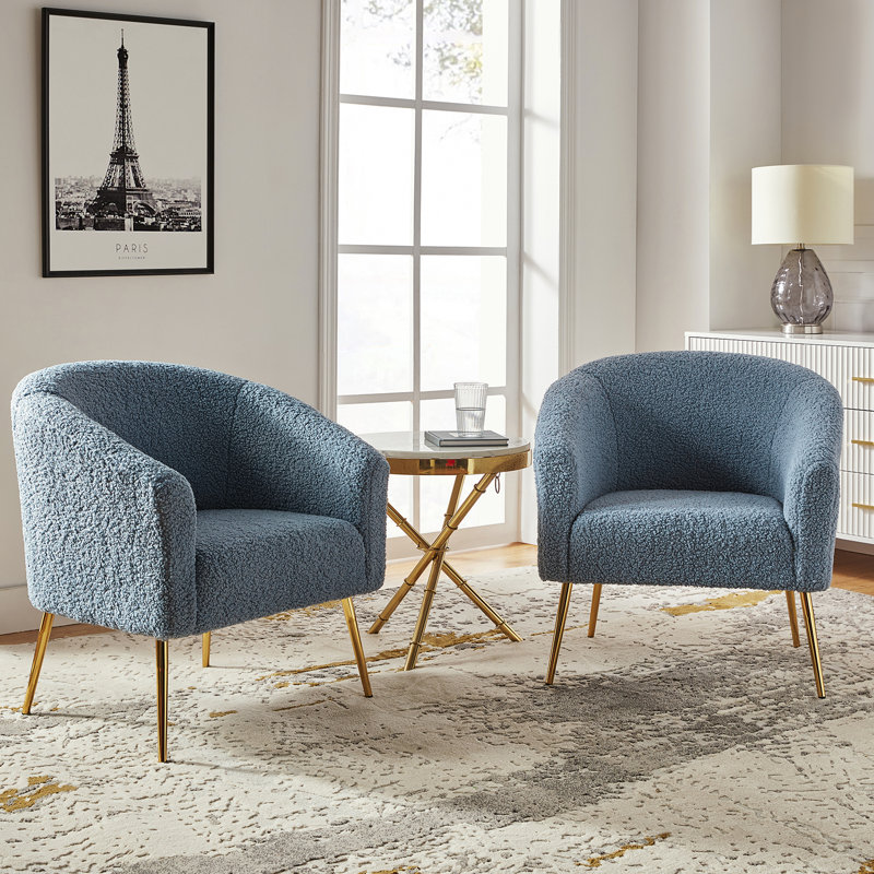 Fauteuil demi-tonneau en polyester 27,5 po Audwin, Bleu 100% polyester