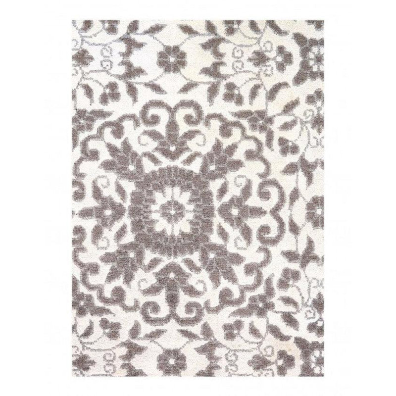 Tapis gris en laine et en coton noué à la main 2 pi 11 po x 4 pi 11 po Porcina