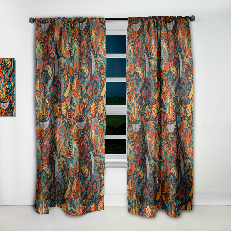 Paisley Floral Pattern - Bohemian & Eclectic Blackout Curtain Single Panel, 52" W x 95" L