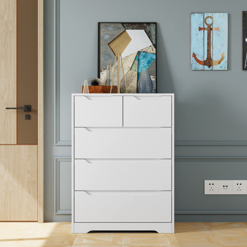 Commode 5 tiroirs Daekwan, Blanc