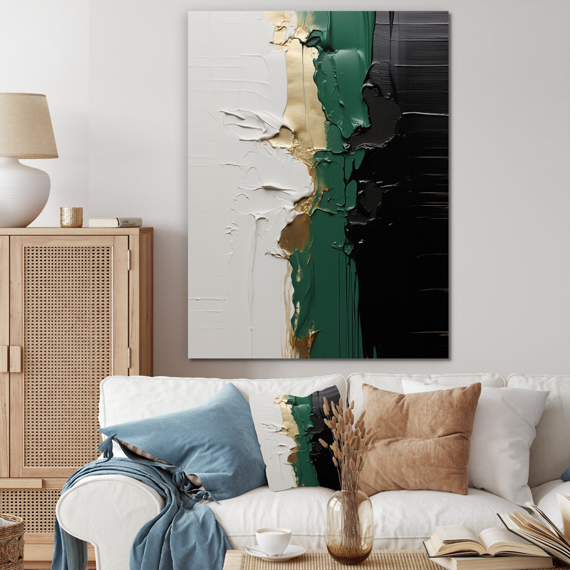 Encre verte et noire - art mural abstrait V, Toile tendue, H 32 po x l 24 po x P 1 po