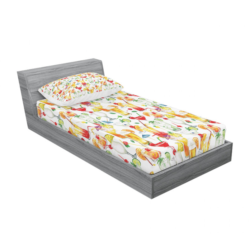 Ensemble de draps de boissons exotiques cocktails d’été, Ensemble de draps pour lit simple avec drap-housse