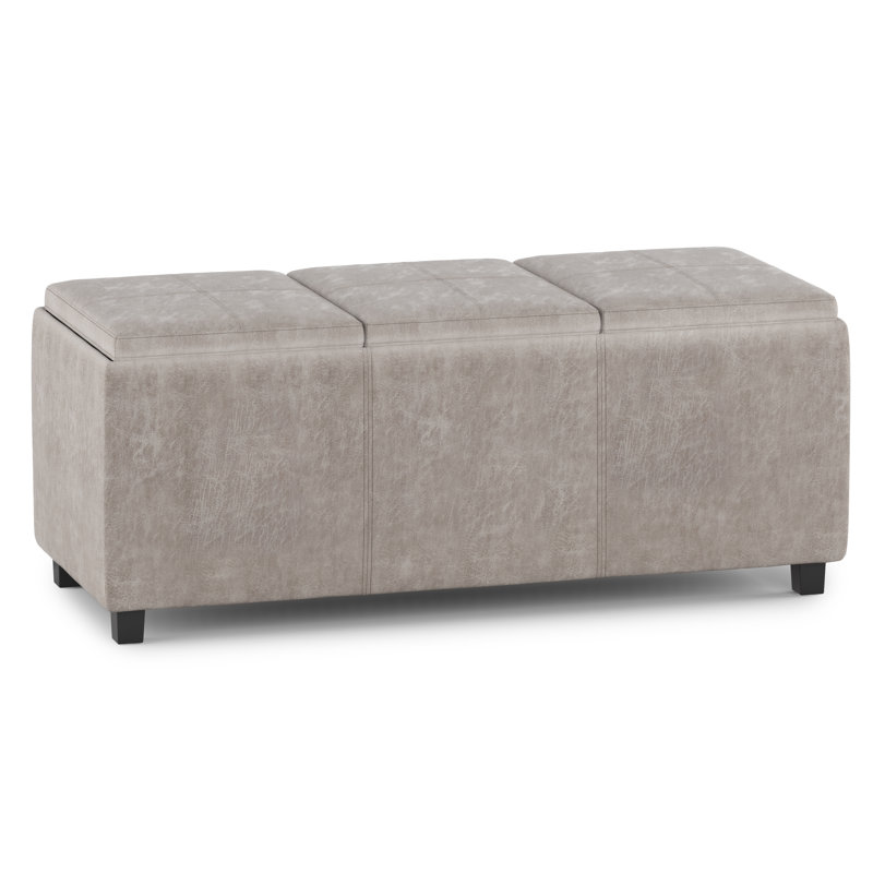 Avalon 42"W Upholstered Contemporary Rectangular Flip-Top Storage Ottoman with Hidden Storage