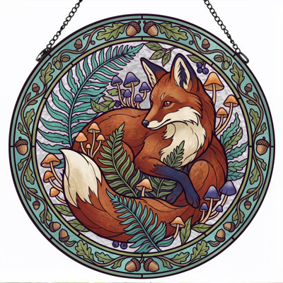Fox Fern Stained Glass Window Panel，12"H