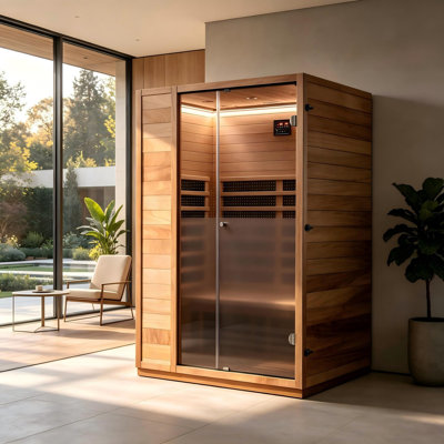 Sauna intérieur Hongyuan pour 2 à 3 personnes avec éclairage DEL, Bluetooth et infrarouge lointain à faible champ électromagnétique, en bois d'okoumé et de pruche