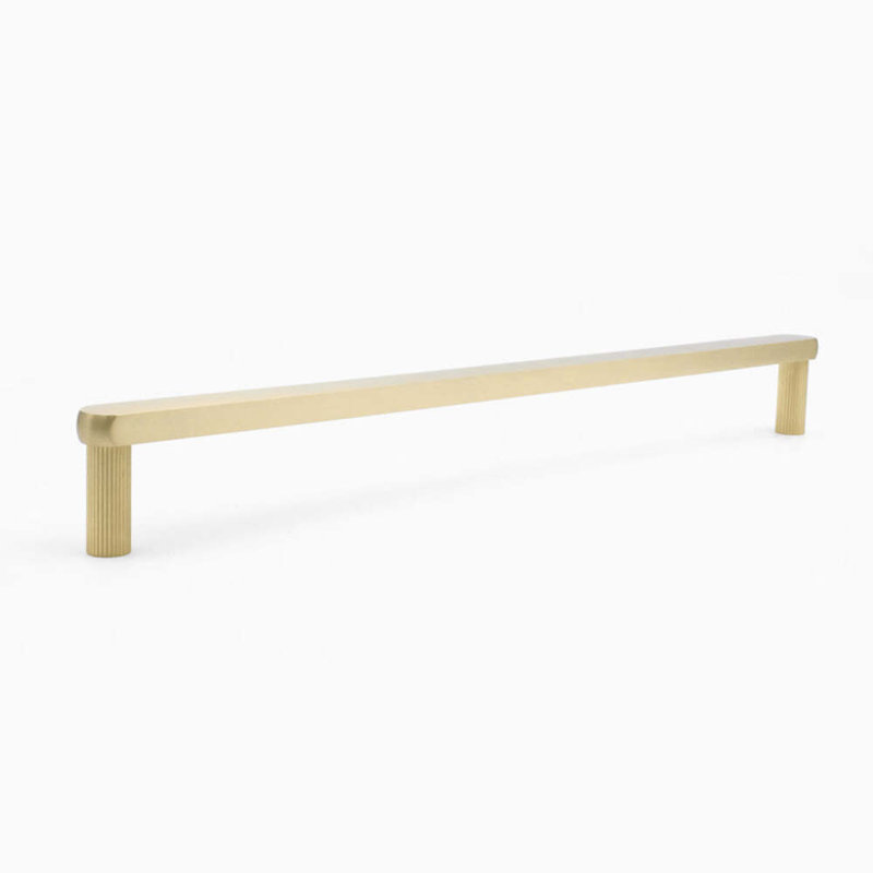 Ribbed Appliance Pull with Fluted Stems, Satin Brass, 12"