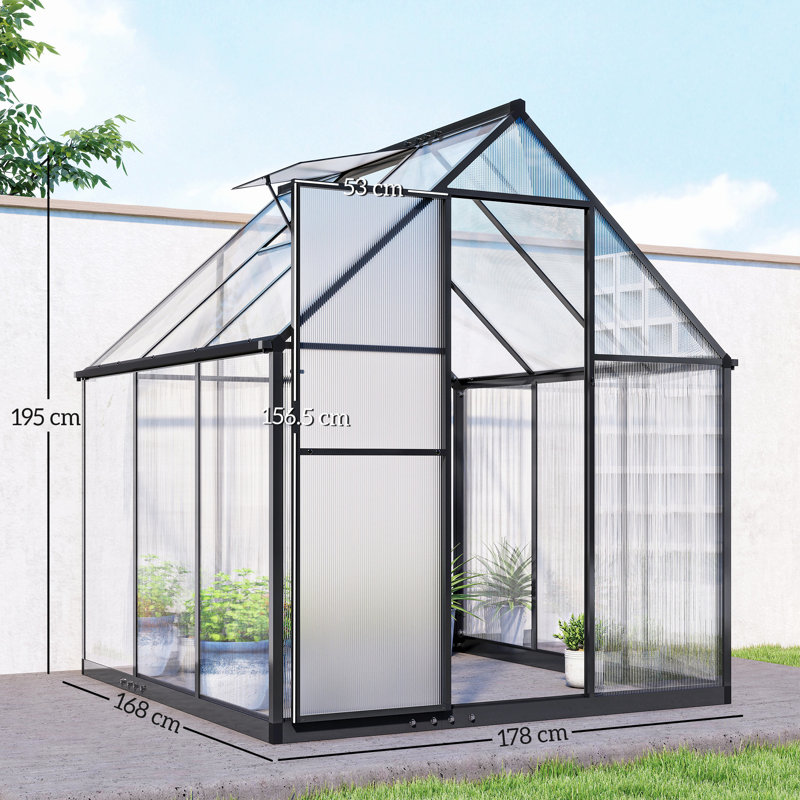 5.5 x 2ft Polycarbonate Greenhouse Swing Door Aluminium, 195cm H x 178cm W x 168cm D