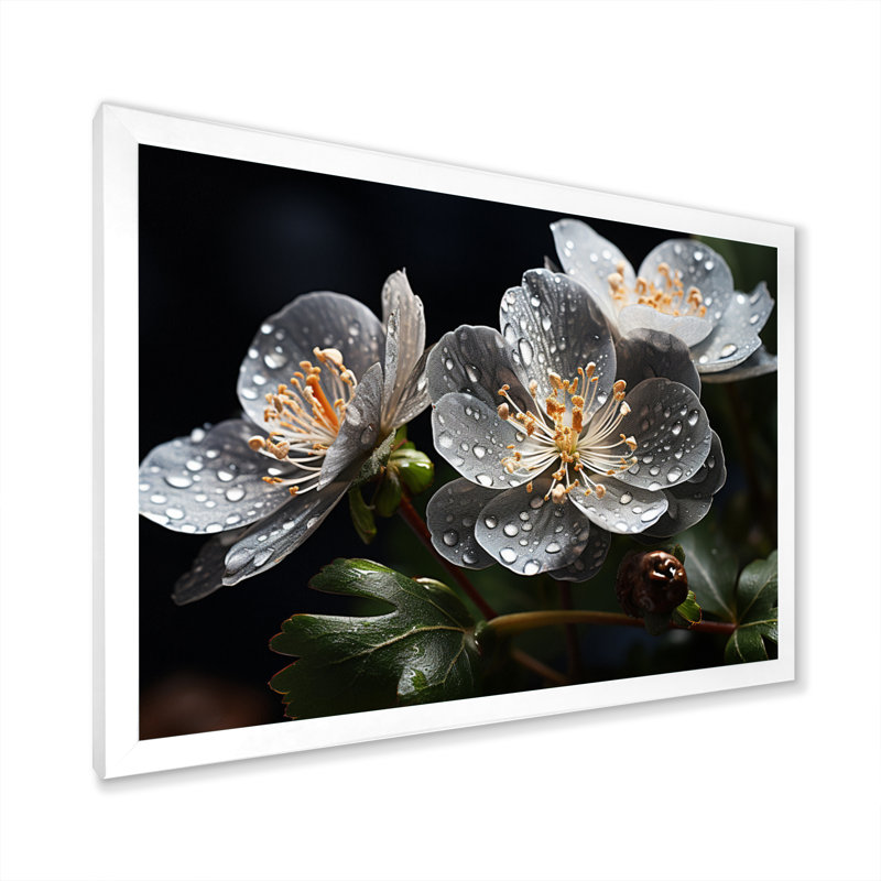 Gris géraniums champ I - impression, H 24 po x l 32 po x P 1 po, Cadre simple blanc