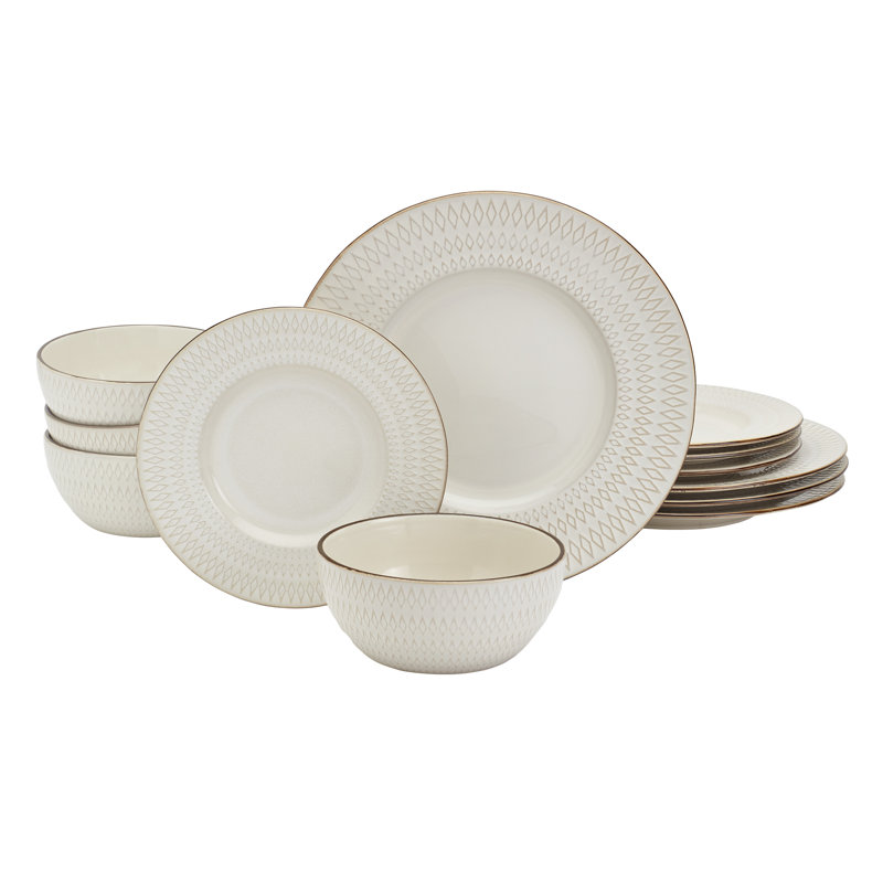 Taylor White Embossed Ceramic 12-Piece Dinnerware Set