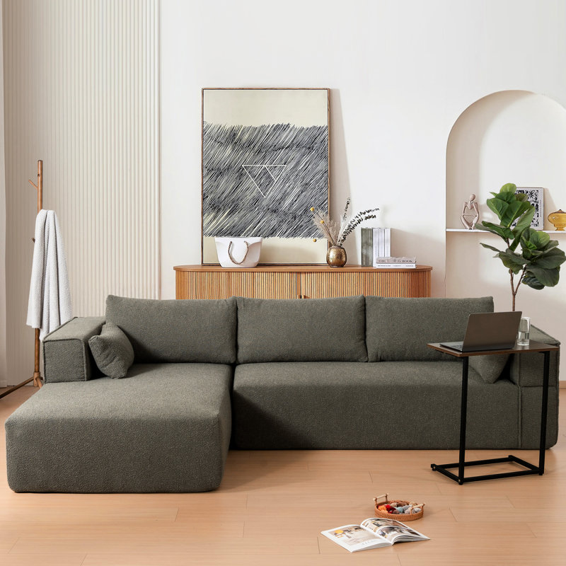 Aucun assemblage requis avec table d'appoint, canapé modulaire de 112 po, Boucle, table de salon à 4 places et coussins, tissu Boucle, requis