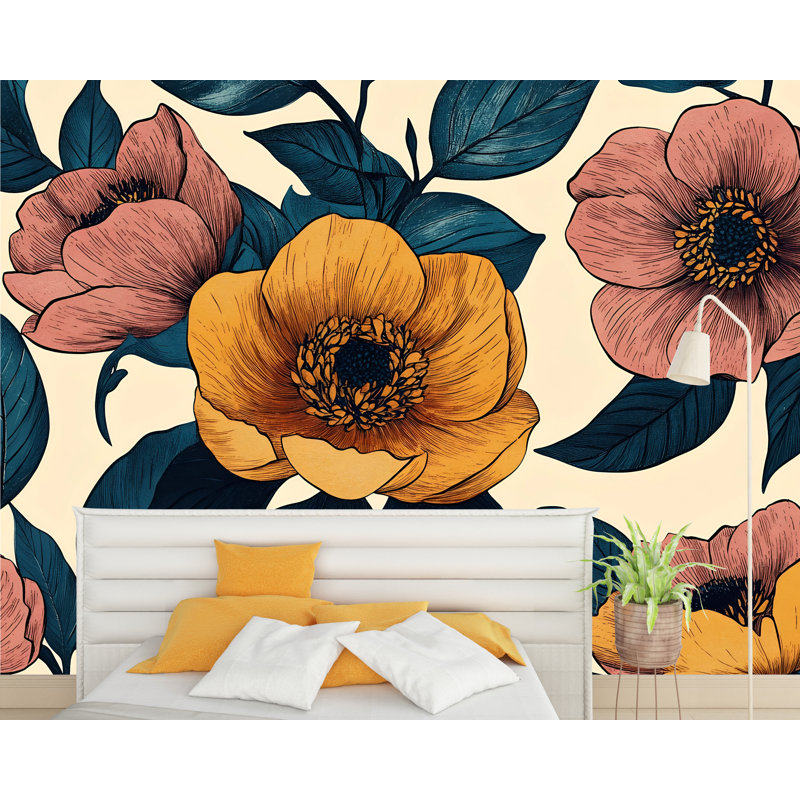 Papier peint floral rétro - Papier peint floral, 100 po x 145 po, Non-woven