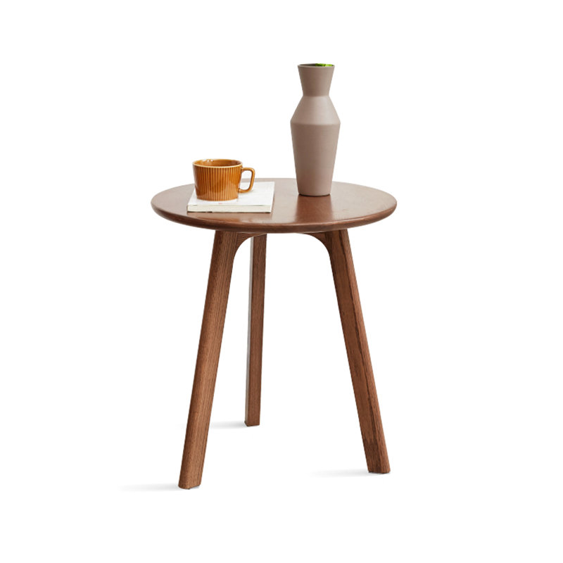 Table d'appoint de chambre à coucher, table basse ronde en bois de chêne massif pour la chambre à coucher, petit salon polyvalent au fini noyer, élégant, couleur