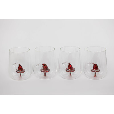 Glitter Christmas Santa Hat Stemless Wine Glass, Set of 4