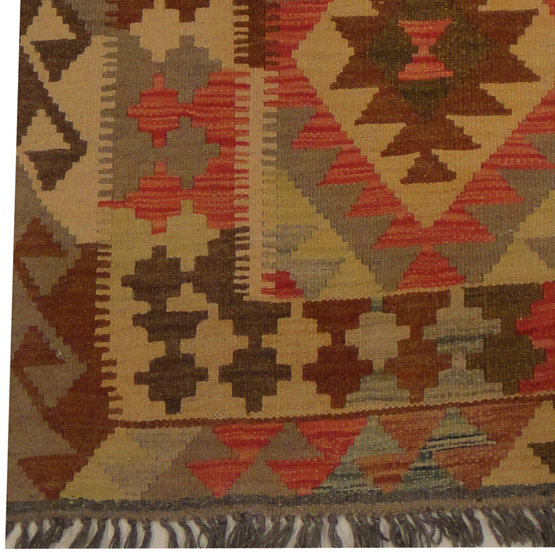 Tapis rouge / brun / beige Kilim