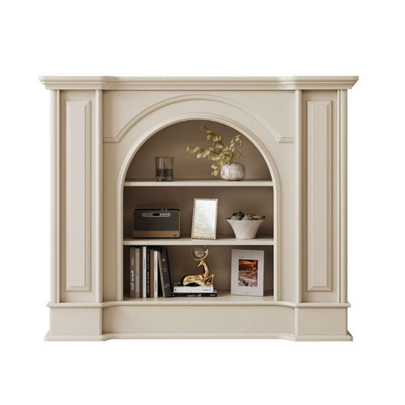 Beige Solid Wood Freestanding Fireplace