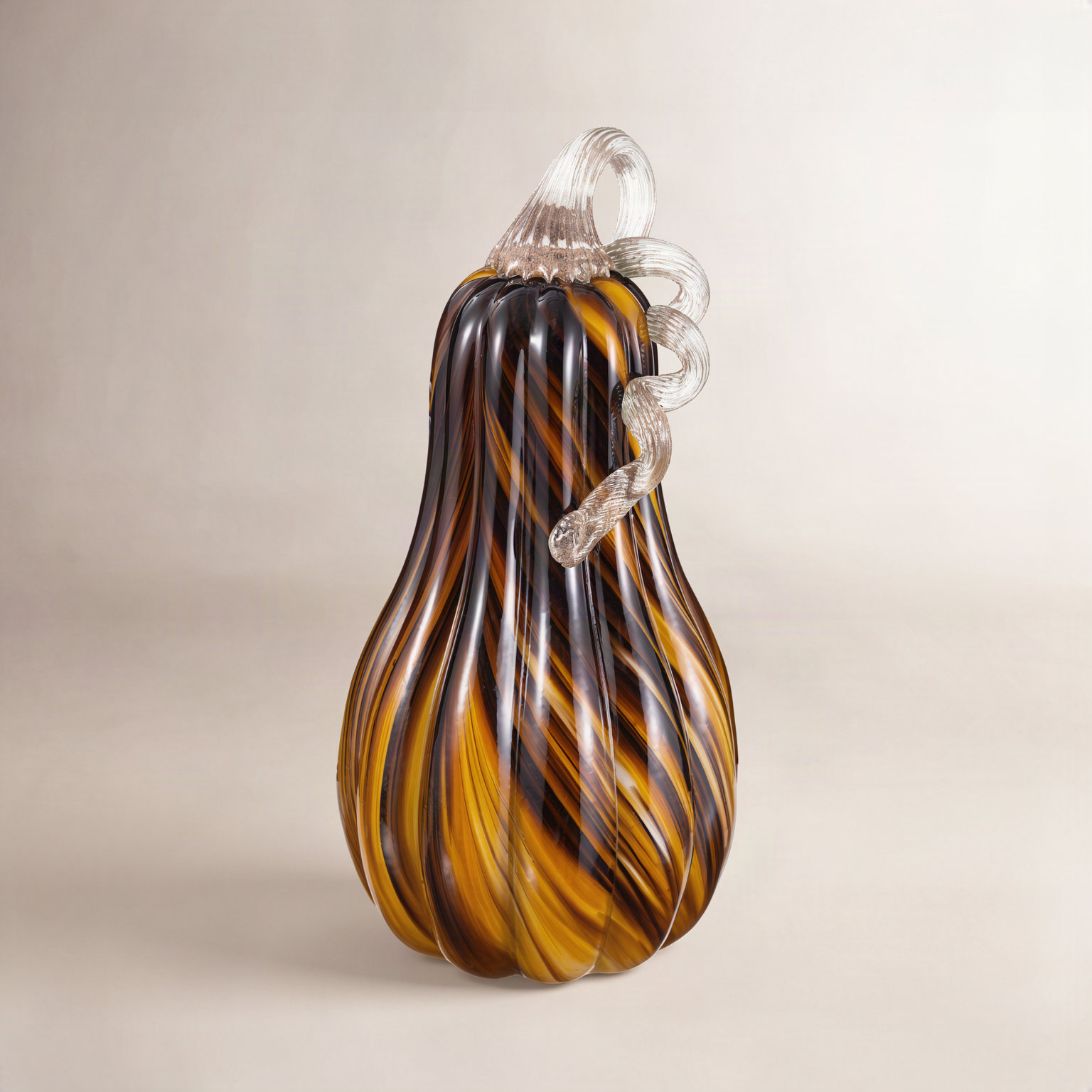 11.25"H Multi Brown Striped Large Glass Gourd