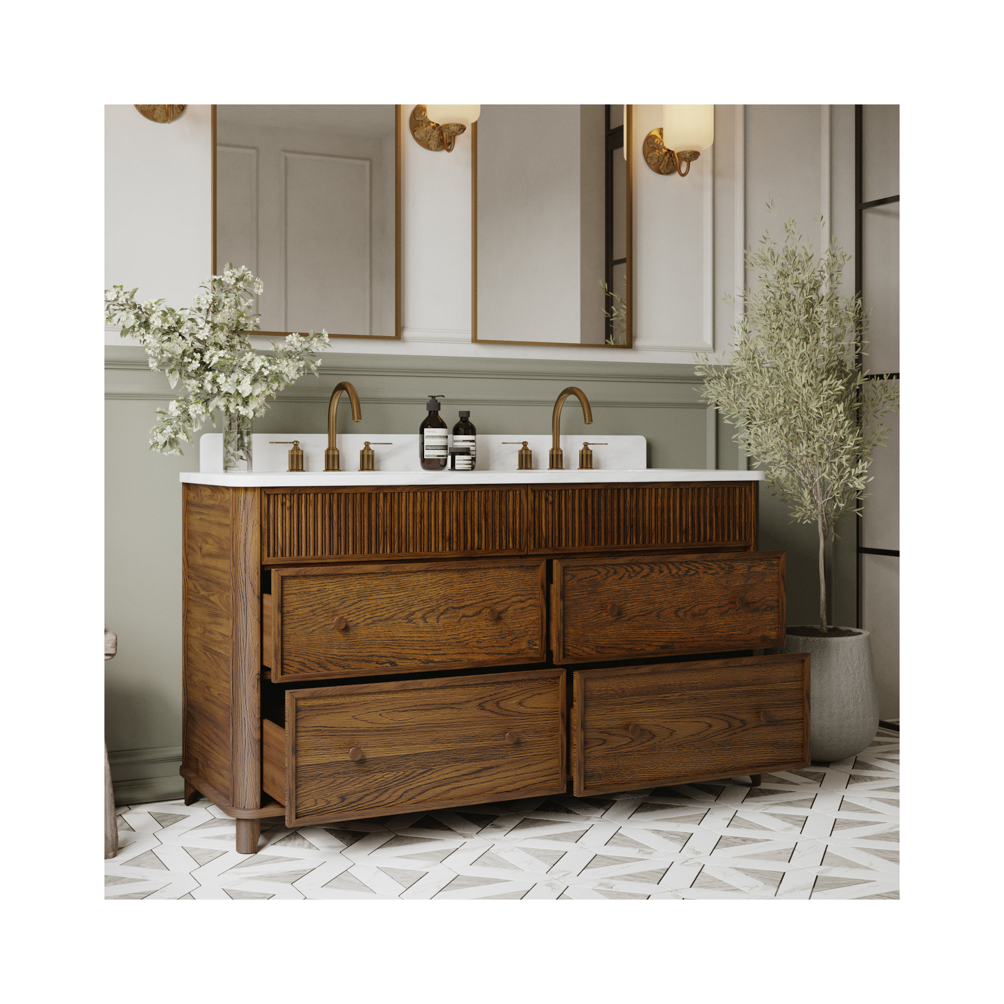 Kennedy Bathroom Vanity In Natural Enhanced Oak, 60", Enhanced Brown Oak