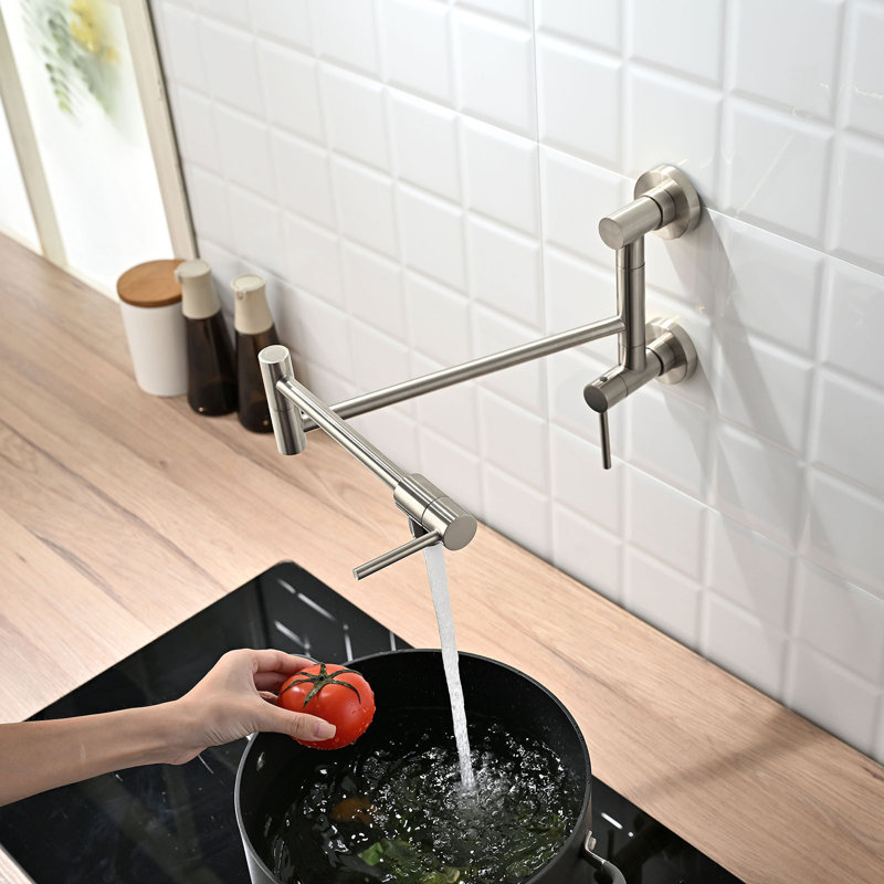 Wall-Mount Pot Filler Kitchen Faucet, Brushed Nickel