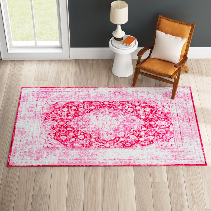 Tapis rose à médaillon oriental Lofland, Rectangulaire 8 pi x 10 pi