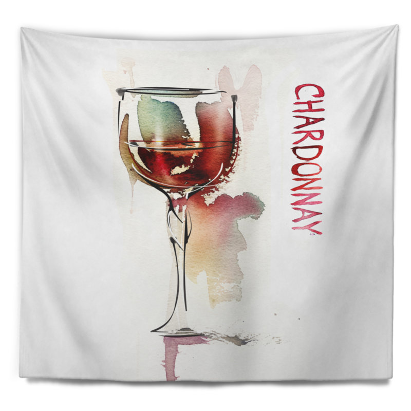 Tapisserie vin rouge sur fond blanc, H 32 po x l 39 po