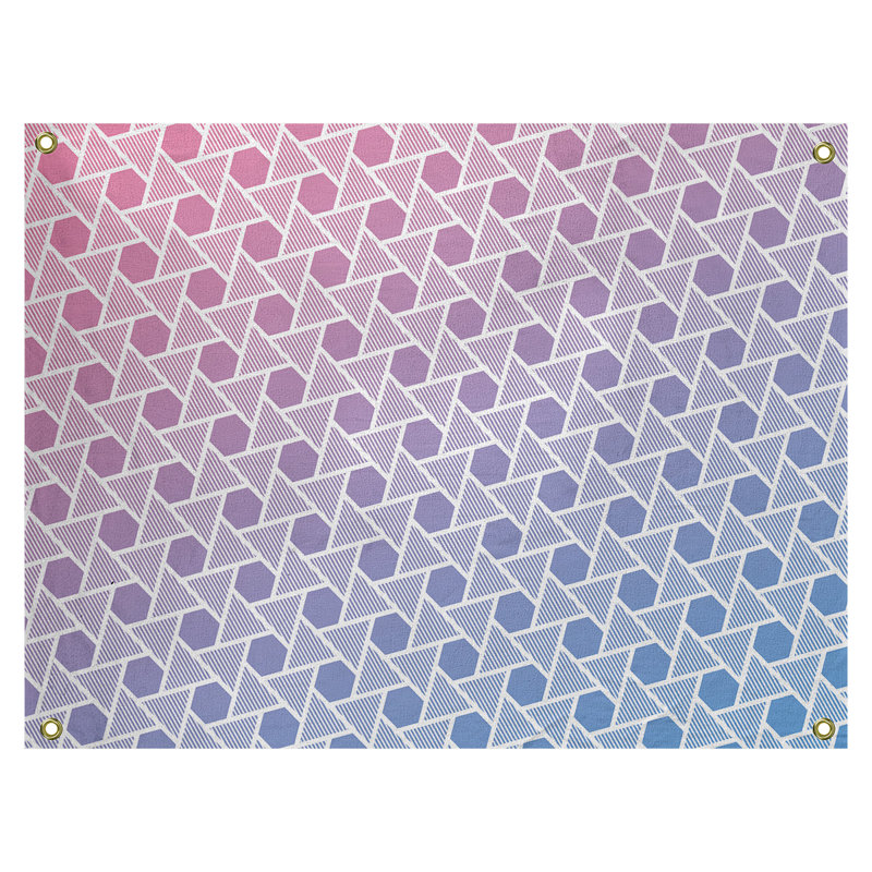 Tapisserie murale hexagonales et triangles, H 26 po x l 36 po, Rose / Bleu