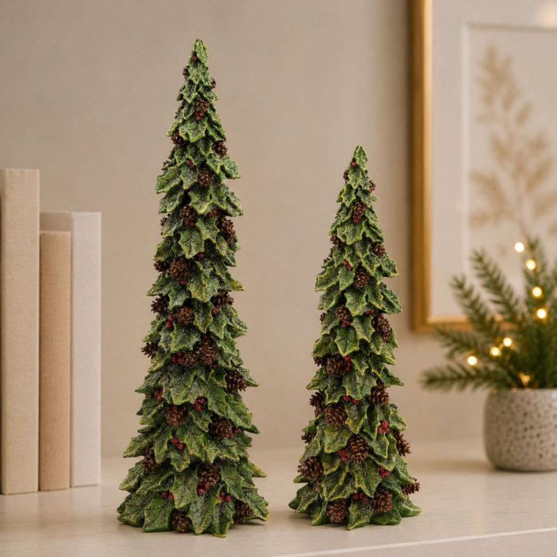Ensemble 2 pièces d’arbre en polystone holly, Vert