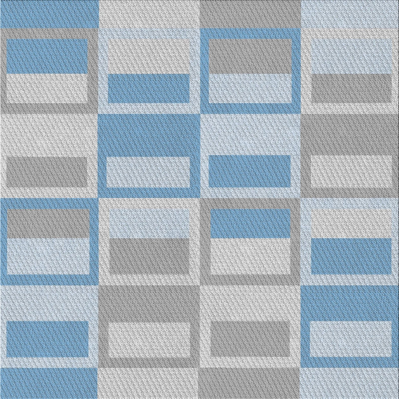 Tapis bleu/beige à motifs, Carré 5 pi