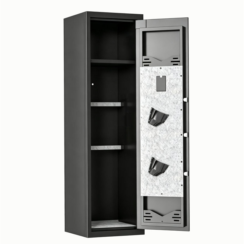 Coffre-fort pour fusils noir de 132 cm de haut, serrure biométrique et à clavier, supports à fusils réglables avec système d'alarme intégré, préassemblé