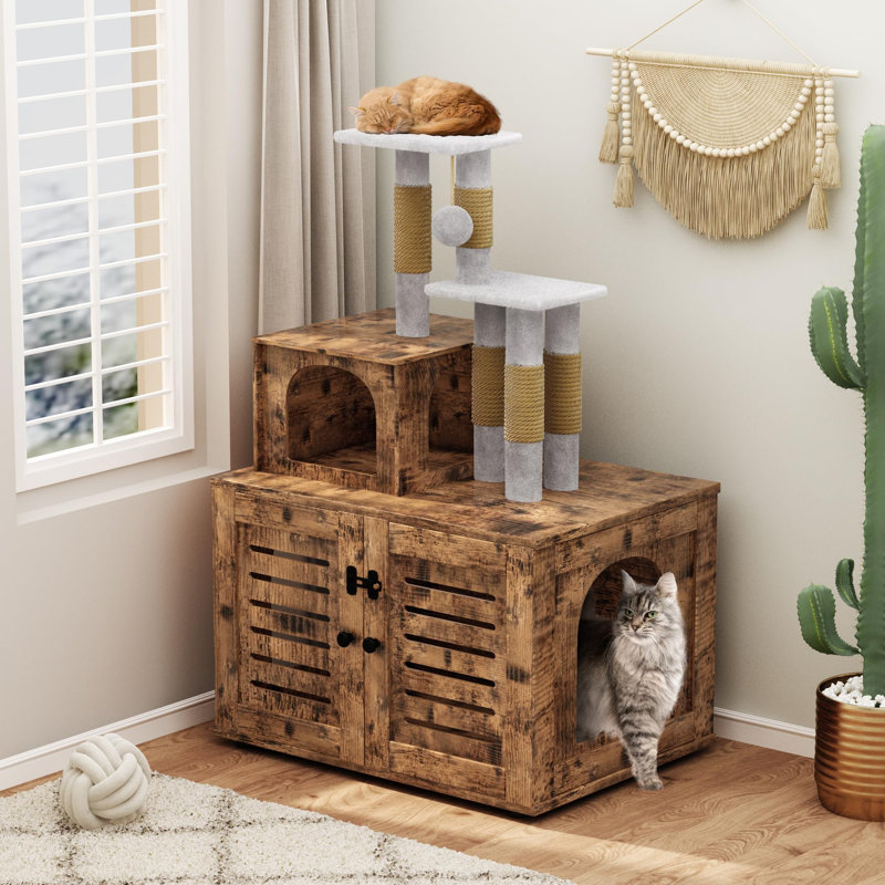Arbre à chat multi-niveaux avec litière cachée, Brun