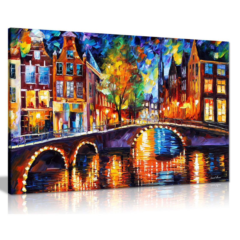 The Bridges Of Amsterdam by Leonid Afremov - Wrapped Canvas Painting, 41cm H x 61cm W