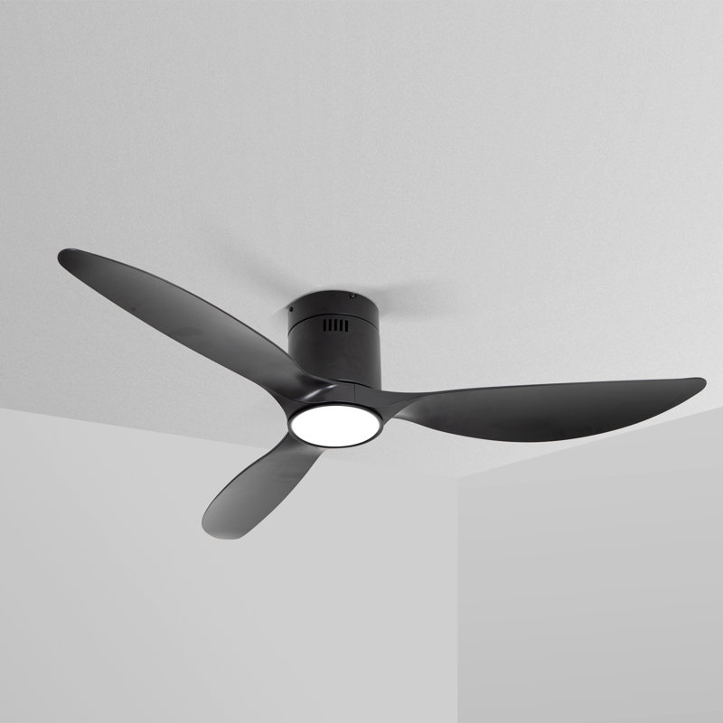 52 Inch Black Recessed Mount Ceiling Fan Light, 22 Watt Dimmable, Silent Dc Motor, 6 Speeds, Suitable For Bedroom, Kitchen, Office And Dining Room