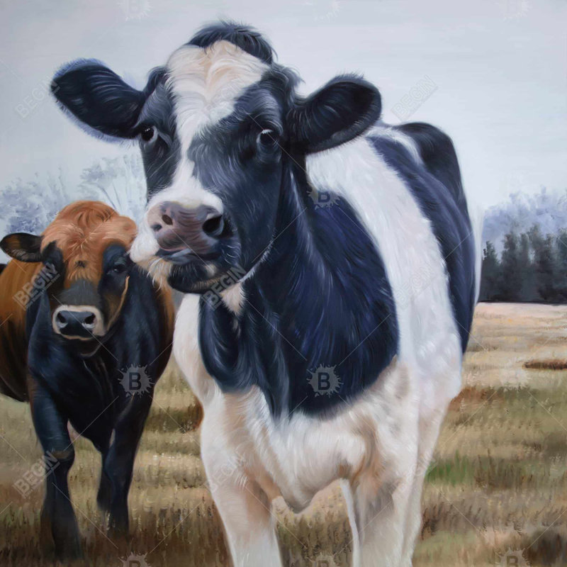 " Two Cows Eating Grass "