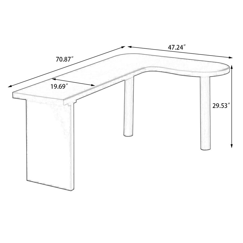 Bureau en L en bois massif, H 29,53 po x l 70,87 po x P 47,24 po, Burlywood, Retour à droite