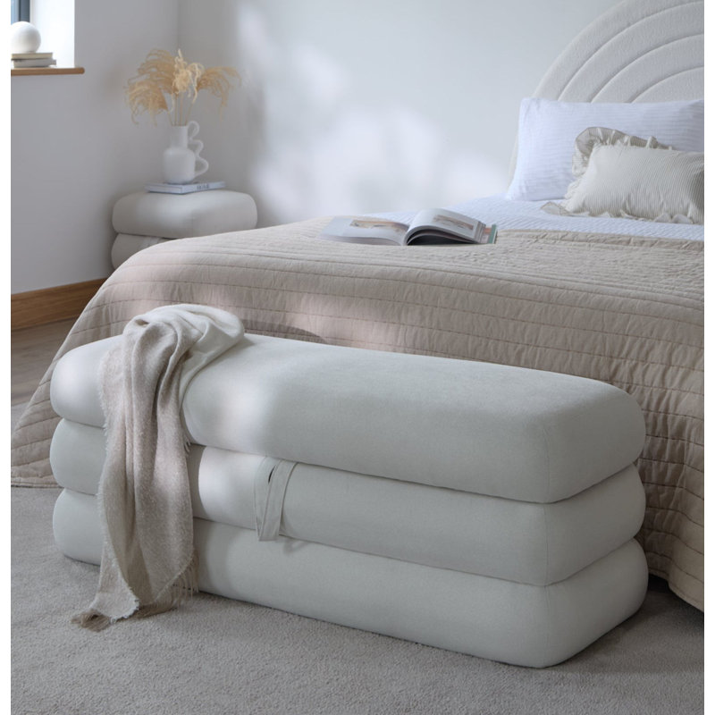 121cm Wide Rectangle Footstool Ottoman with Storage, Ivory