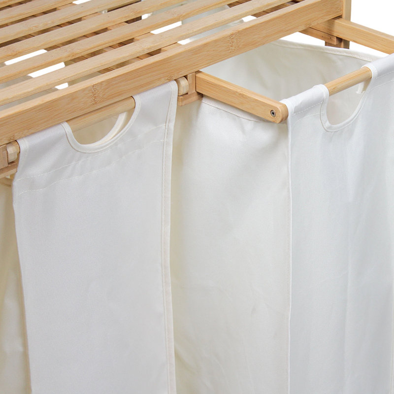 Panier à linge et support de rangement en bambou, Blanc