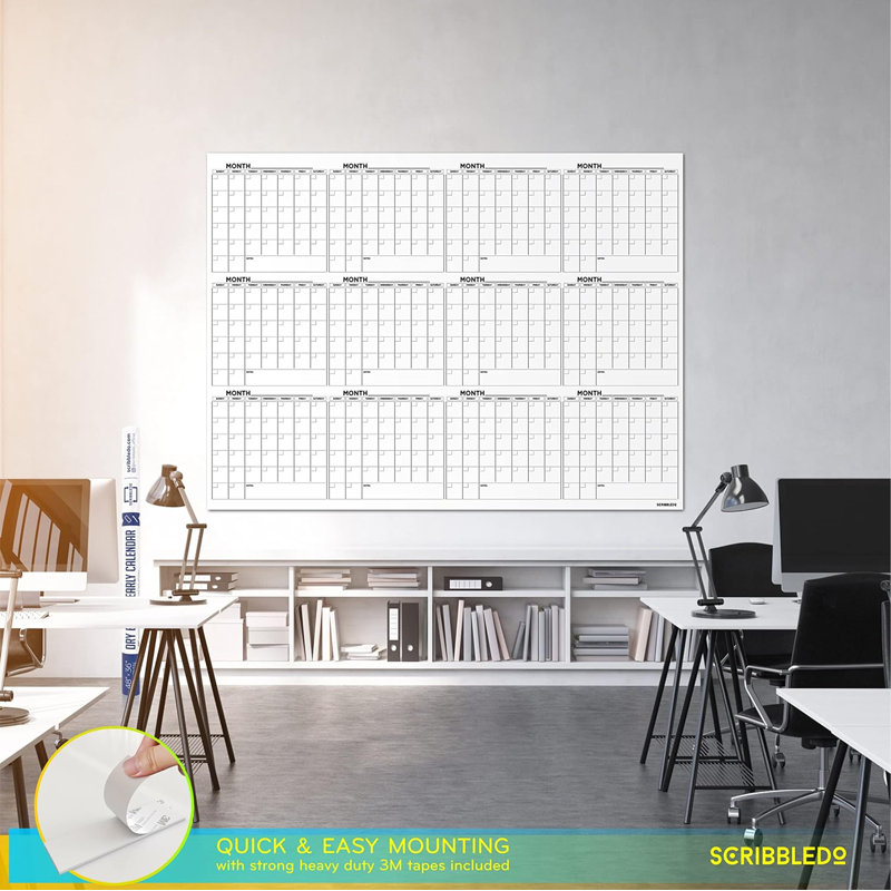 Large 36"x48" White Board Calendar Dry Erase Calendar For Wall 12 Month 