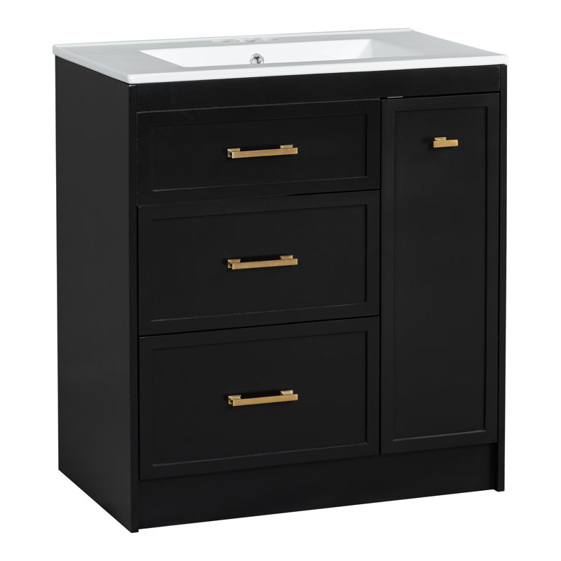 Meuble-lavabo 30 po avec lavabo en céramique, Noir, noir, noir, noir
