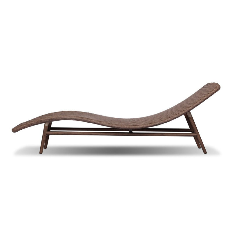 Janine Outdoor Teak Wood Chaise Lounge, Stained Saddle Brown, Tanned Weave
