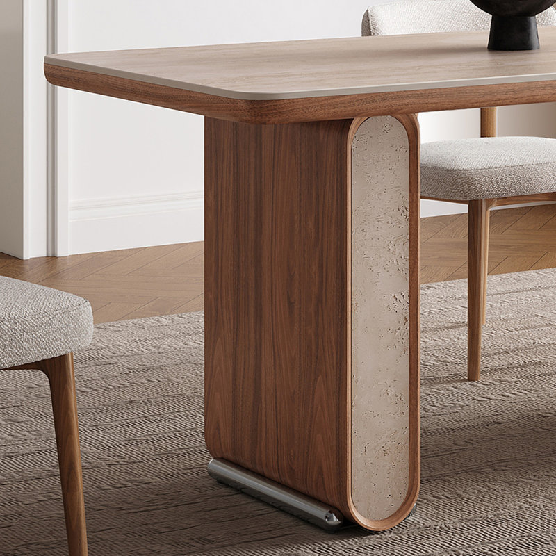 Table de salle à manger en pierre avec base en bois au fini noyer, H 29,5 po x L 55,1 po x l 29,5 po