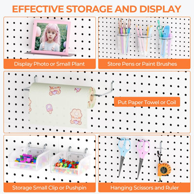 24 × 24 Inch White Metal Pegboard Kit, 4 Pegboard Panels with 1/4" Pegboard Hooks & Storage Bins, 66-Piece Wall Mounted Tool Storage Organiser for Garage, Shed & Craft Room