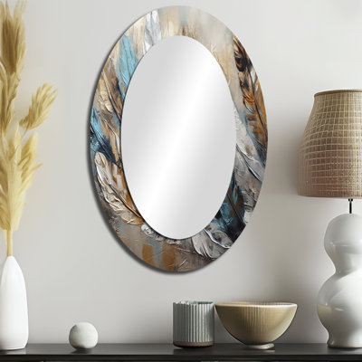 Miroir mural ovale plume dorée II - bleu