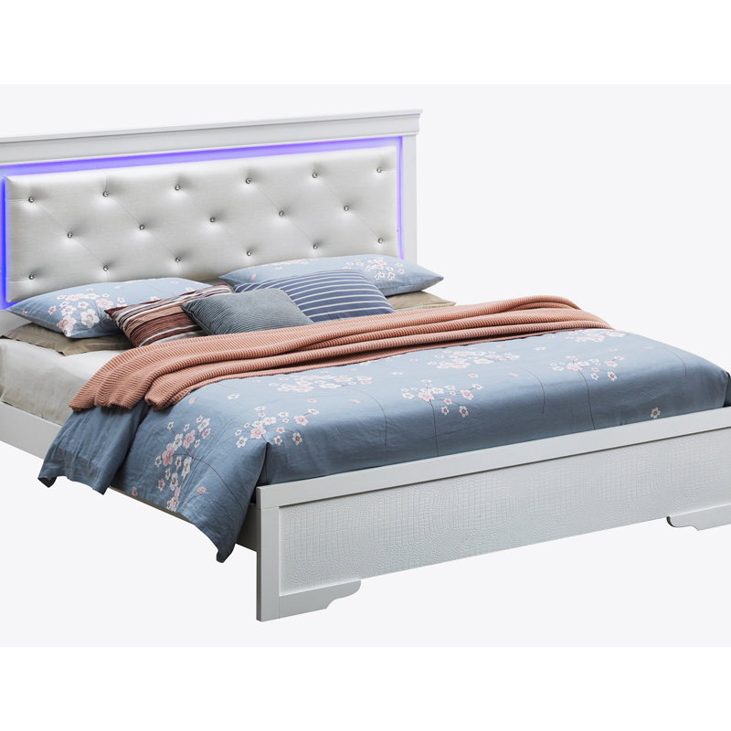 Elegant Silver Champagne Bed, White, Full