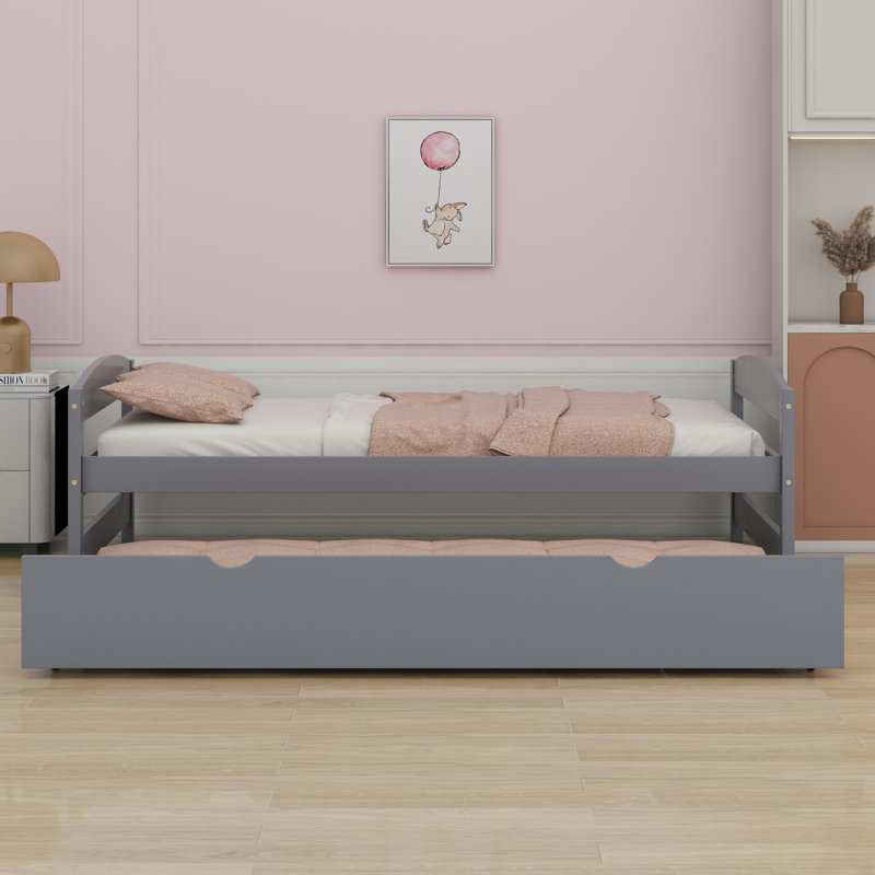 Lit plate-forme avec lit gigogne, gris