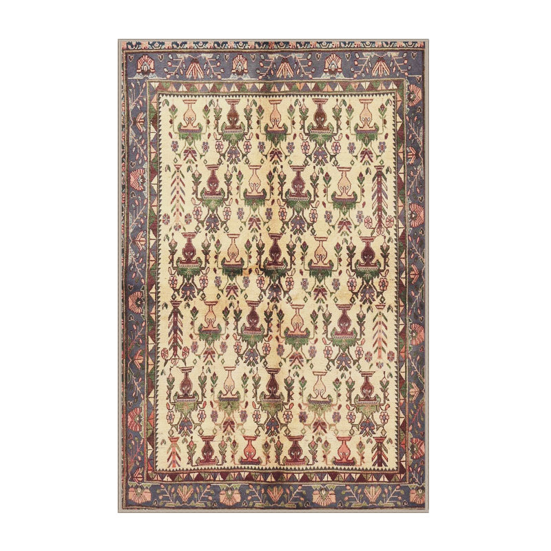 Tapis beige/noir traditionnel Lostant, Rectangle 4 pi x 6 pi