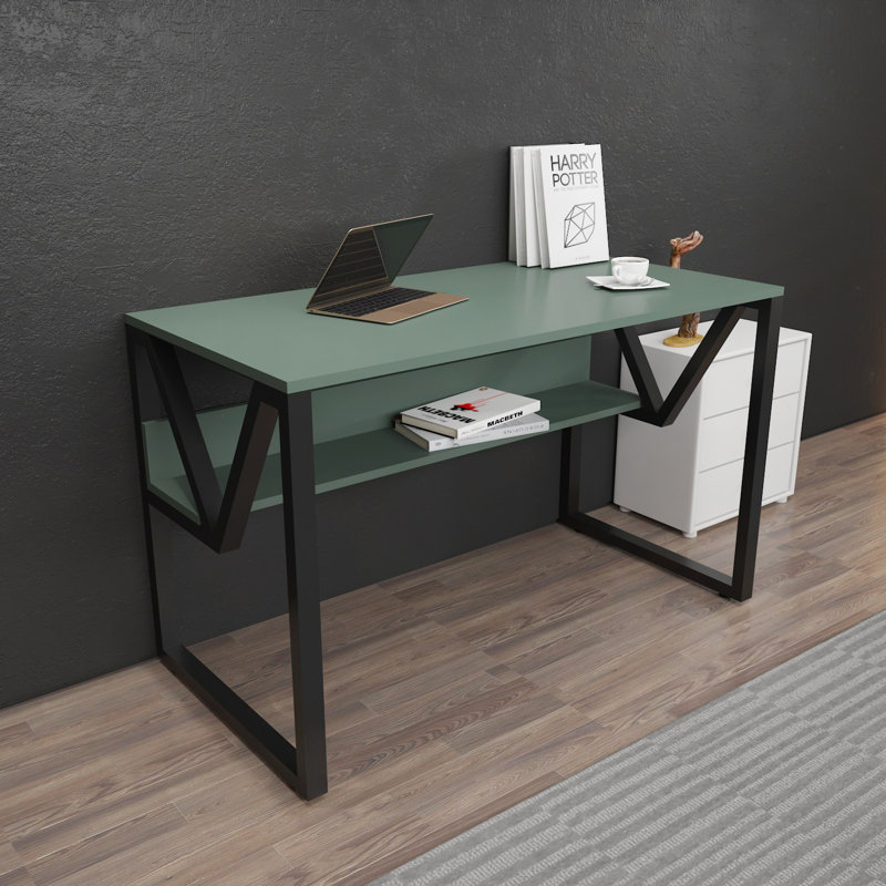 Bureau d'étude moderne, vert et noir, 47,2 po x 28,6 po x 23,6 po | 100% panneau de particules enduit de mélamine, épaisseur: 0,7 pouce | Design industriel élégant, parfait pour les bureaux à domicile et les espaces d'étude, durable et élégant