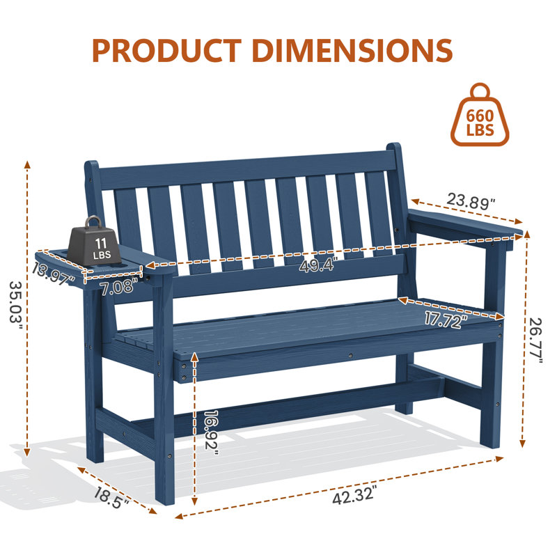 Banc d'extérieur en PEHD Genivieve, Marine