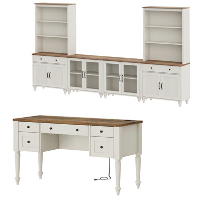 Ensemble de table de salon - ensemble de bureau et de meuble télé de style campagnard, meuble télé 75 "avec étagères, bureau d'écriture pour le bureau personnel, le bureau et le salon