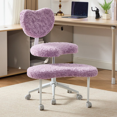Fauteuil ergonomique à pieds croisés avec roulettes, fauteuil de méditation pivotant à 360 °, fauteuil ADD, fauteuil de bureau Criss Cross avec support lombaire et tabouret réglable, lapin artificiel, violet