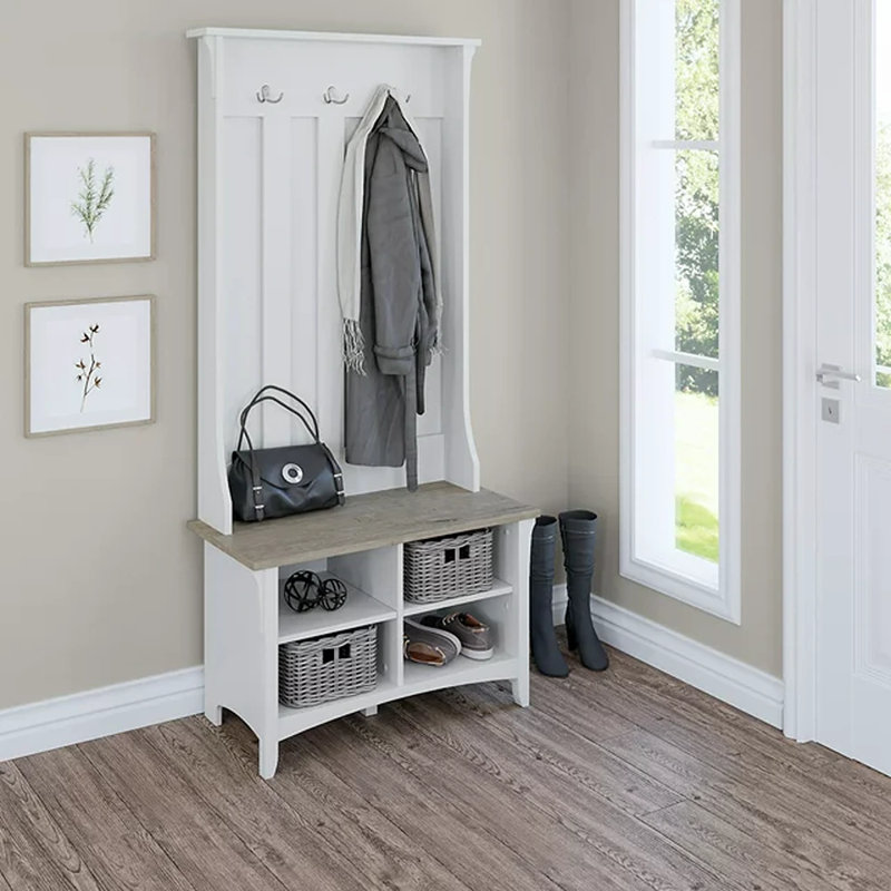 Pernell Hall Tree 32'' Wide with Bench and Shoe Storage, Shiplap Gray/Pure White